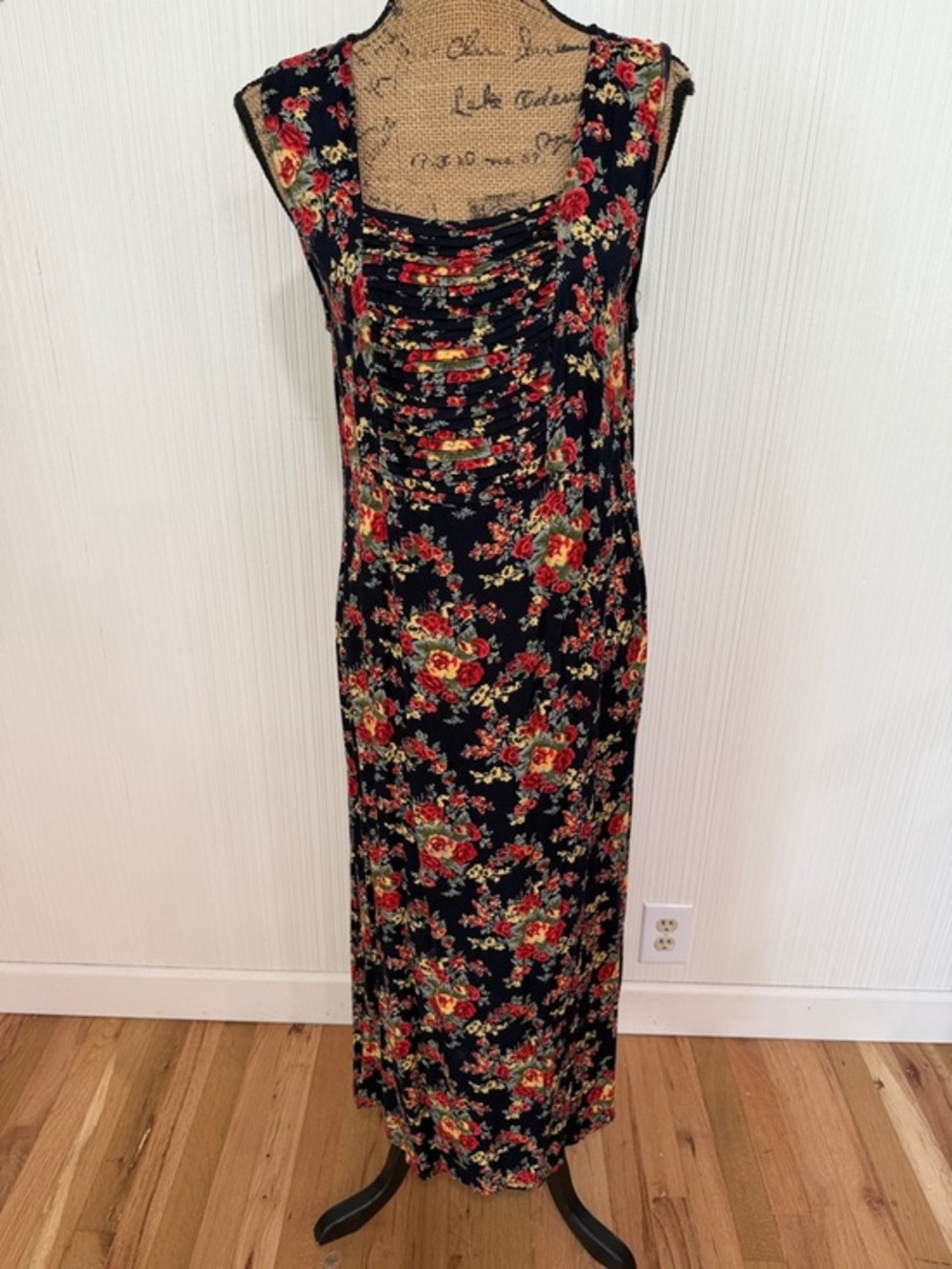 Vintage April Cornell Sleeveless Maxi Navy Floral Dress …Cottage-Core Prairie